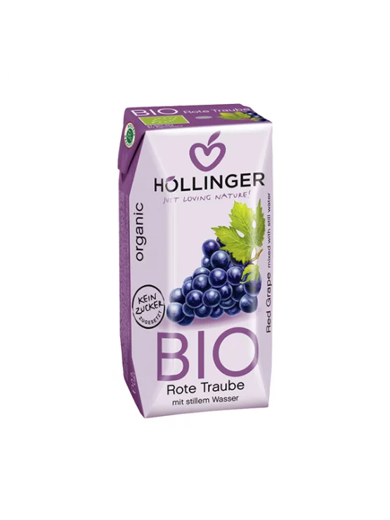 Hollinger organic black grape juice in a to-go packaging of 200ml