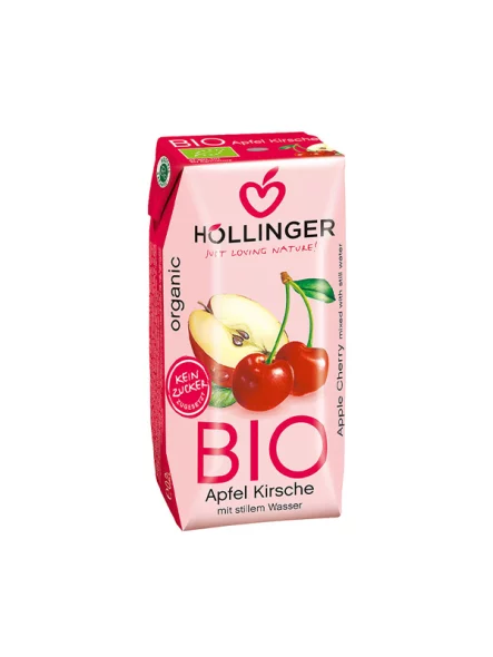 Hollinger organic apple & cherry juice in a practical to-go packaging of 200ml