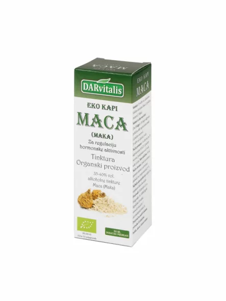 Darvitalis organic maca tincture drops in a glass bottle of 50ml