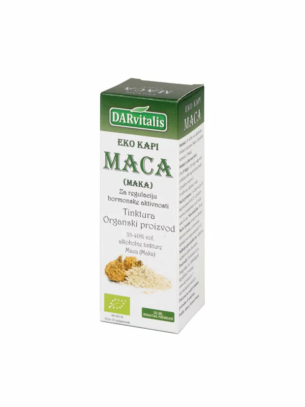 Darvitalis organic maca tincture drops in a glass bottle of 50ml