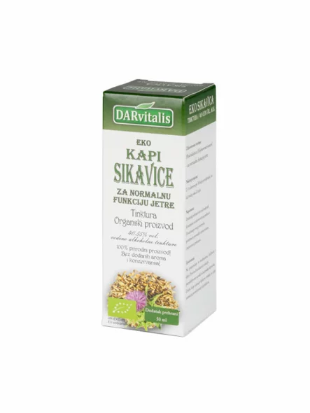 Darvitalis organic milk thistle tincture for liver in a glass bottle of 50ml