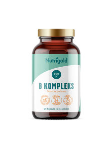 Nutrigold vitamin B complex in a packaging containing 90 vegan capsules