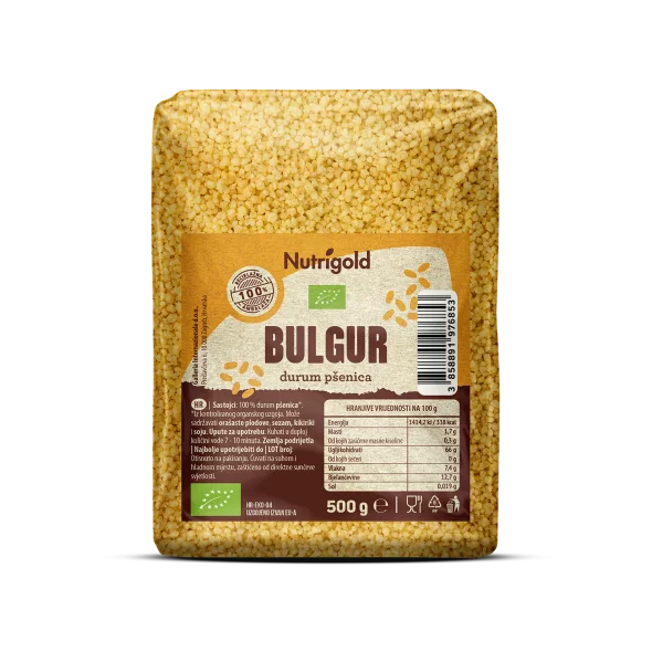 Nutrigold organic bulgur in a transparent packaging of 500g