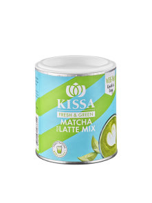 Kissa organic matcha latte mix in a resealable cardboard packaging of 120g