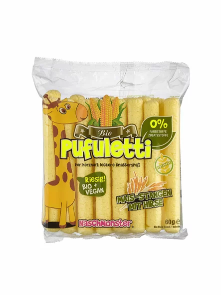 100% Corn & Millet Pufuletti Sticks - Organic 60g Naschmonster