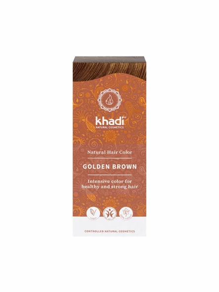 Khadi golden brown natural hair colour - golden brown in a  cardboard packaging of 100g