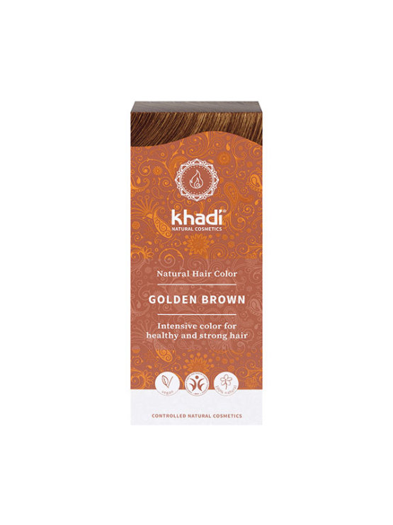 Khadi golden brown natural hair colour - golden brown in a  cardboard packaging of 100g