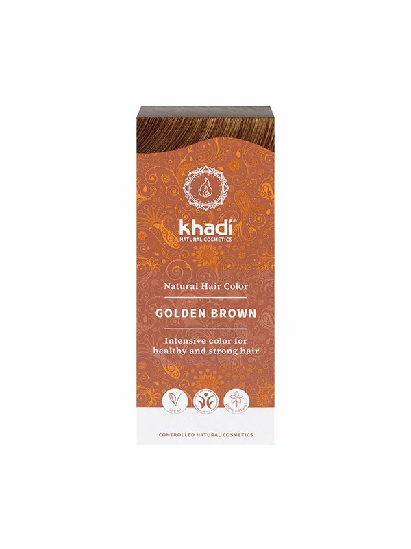 Khadi golden brown natural hair colour - golden brown in a  cardboard packaging of 100g