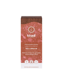 Khadi light brown natural hair colour in a cardboard packaging of 100g