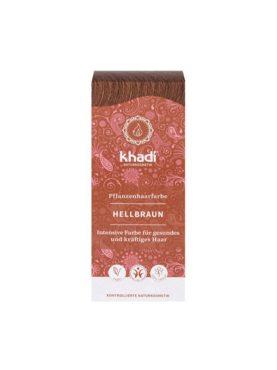 Khadi light brown natural hair colour in a cardboard packaging of 100g