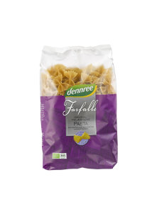 Dennree organic whole grain wheat farfalle paste in a packaging of 500g