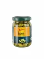 Gustoni organic capers in brine. Packaging contains 140g of capers in a glass jar.
