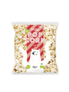 Fredo´s organic sweet popcorn in a colourful packaging of 60g