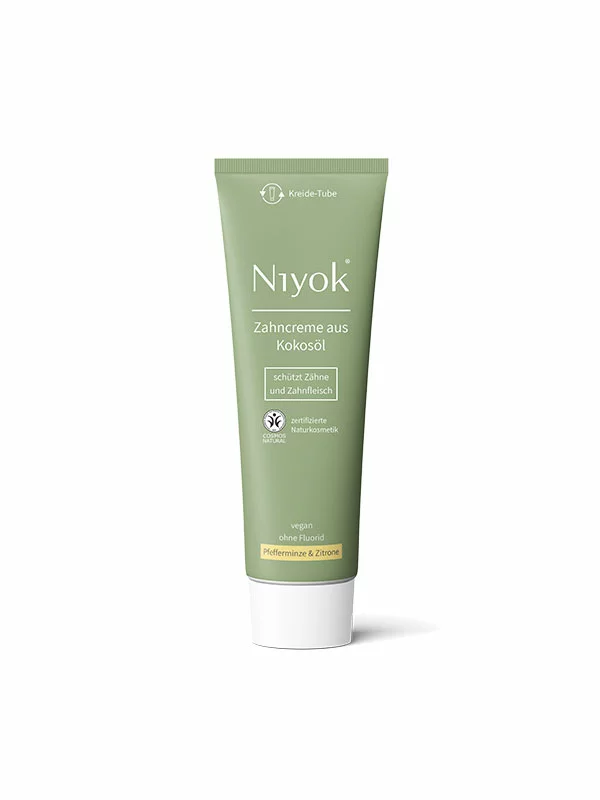 Niyok coconut oil toothpaste with peppermint and lemon in a sustainable packaging of 75ml
