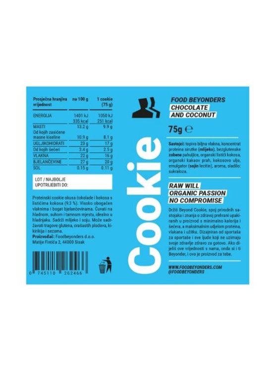 Food Beyonders protein cookie in a packaging of 60g