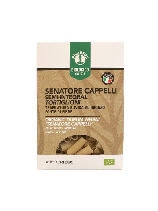 Probios organic durum wheat tortiglioni pasta in a packaging of 500g