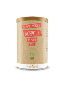 Nutrigold organic acerola powder in a cylinder-shaped packaging of 150g
