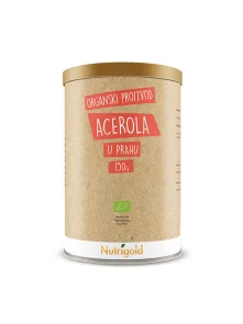 Nutrigold organic acerola powder in a cylinder-shaped packaging of 150g