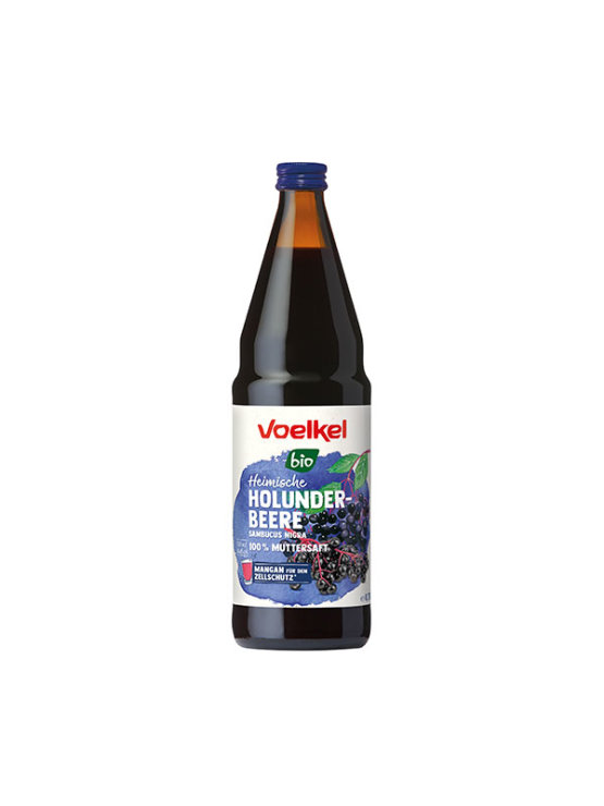 Voelkekl organic elderberry juice in a dark glass bottle of 0,75l