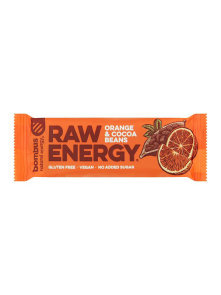 Bombus raw energy bar with orange and cocoa flavour in packaging of 50g