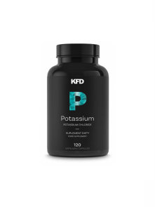 KFD Potassium in a black pill container containing 120 tablets