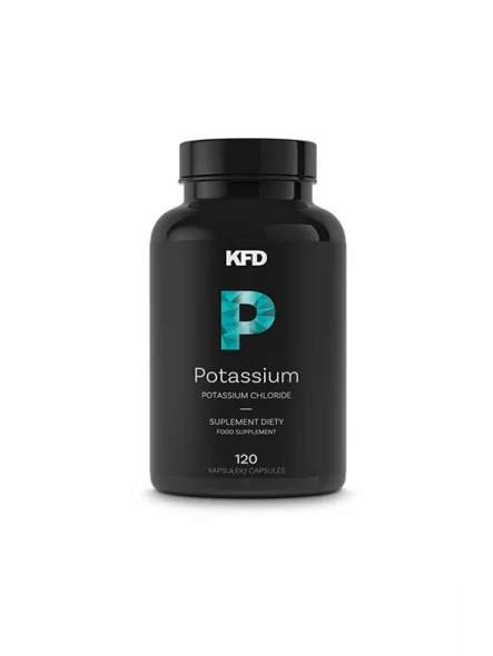 KFD Potassium in a black pill container containing 120 tablets