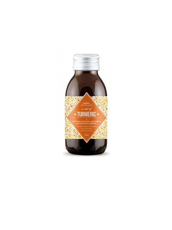 Organic Human organic turmeric shot in a dark bottle of 100ml