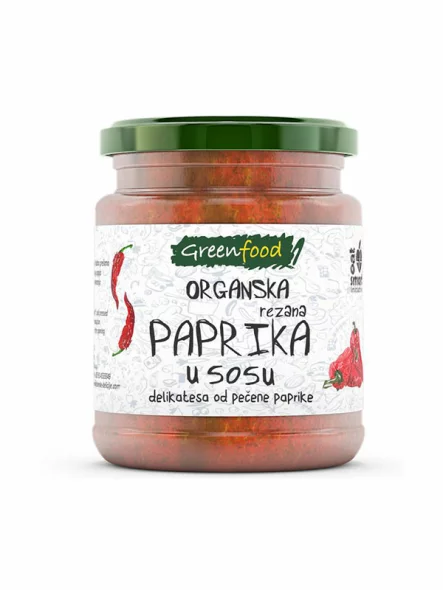 Greenfood organic bell peppers chunks in sauce. Jar of 260g.