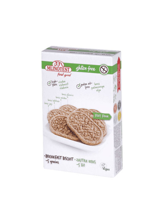Mlinotest gluten free 5 grain breakfast biscuits in a packaging of 135g