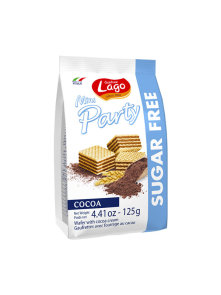 Lago sugar free cocoa cream wafers in white-blue packaging of 125g