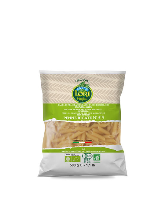 Pasta Lori Puglia organic durum wheat penne pasta in a packaging of 500g