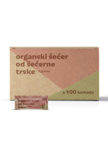Nutrigold organic cane sugar in a cardboard packaging containing 100 sachets of 4g