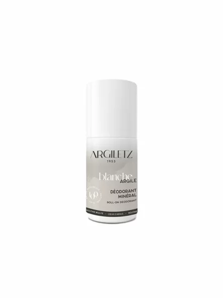 Argiletz white clay roll-on deodorant in a white plastic packaging of 50ml