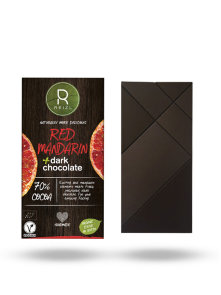 Reizl organic red mandarin vegan dark chocolate in a paper packaging of 70g