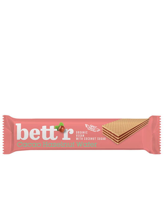 Bett'r organic cocoa and hazelnut wafer in a packaging of 30g