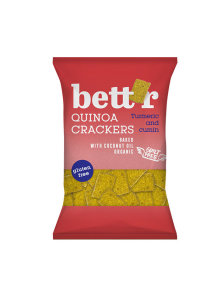 Bett'r quinoa crackers with turmeric and cumin. Organic and gluten free in a packaging of 100g