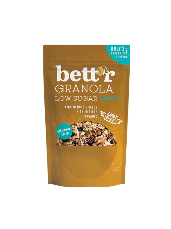 Bett'r organic gluten free hazelnut granola in a packaging of 300g