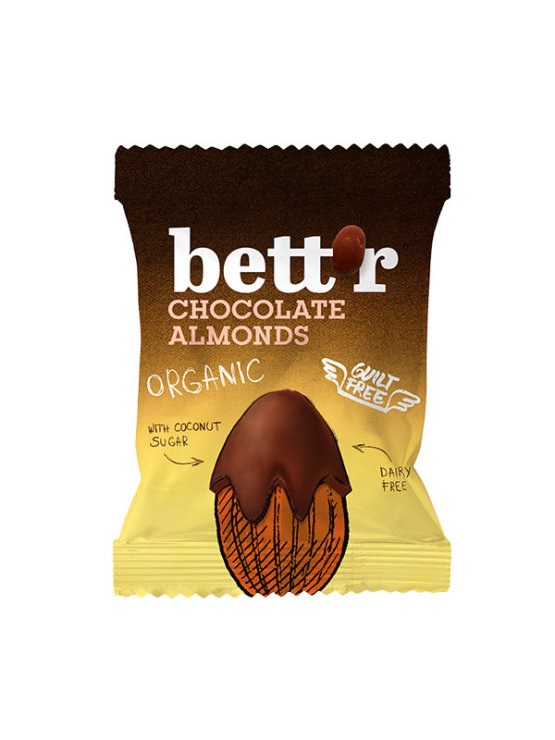 Bett'r organic chocolate covered almonds in a packaging of 40g