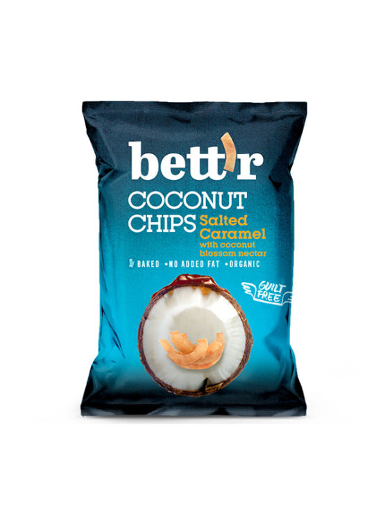 Bett'r organic coconut chips with salted caramel in a packaging of 40g