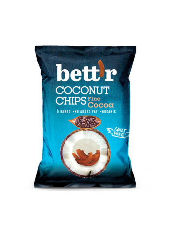 Bett'r organic coconut chips with cocoa in a packaging of 40g