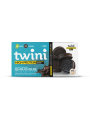 Twini high protein double chocolate sandwich cookies with no added sugar in a cardboard packaging of 168g
