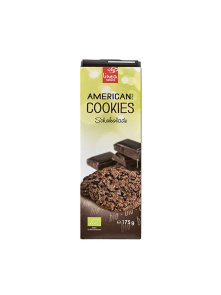 Linea Natura organic American style dark chocolate chip cookies in a cardboard packaging of 175g