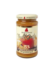 Zwergenwiese organic gluten free peach & passion fruit jam in a glass packaging of 225g
