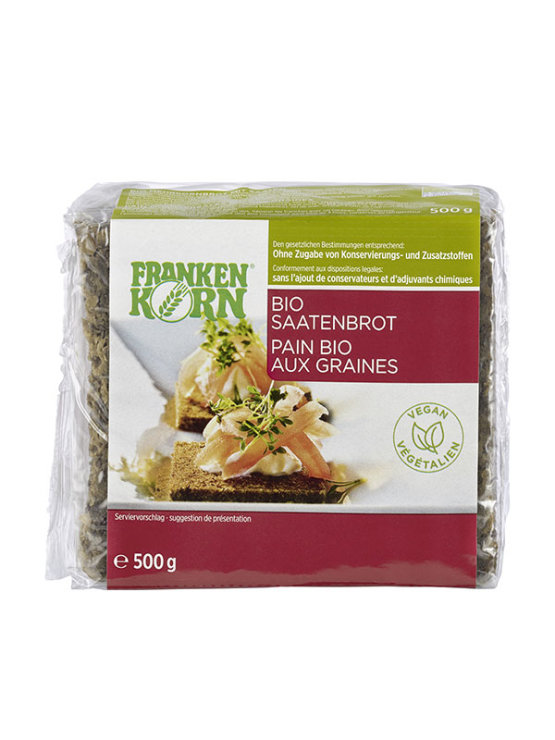 Franken Korn organic grain bread in a transparent packaging of 500g