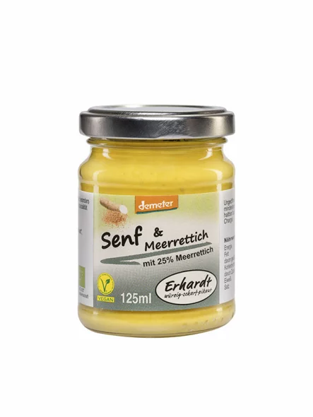 Erhardt organic mustard and horseradish sauce in a glass jar of 125ml
