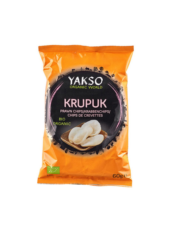 Yakso organic krupuk prawn chips in an orange bag of 60g