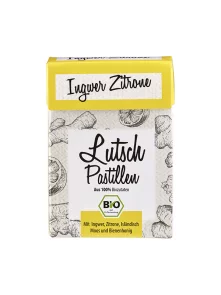 Aries organic lemon & ginger pastilles in a white cardboard box of 30g