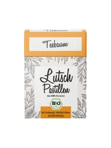 Aries organic tea tree pastilles for sore throat in a white cardboard packaging of 30g