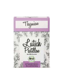 Aries organic thyme pastilles in a white cardboard packaging of 30g