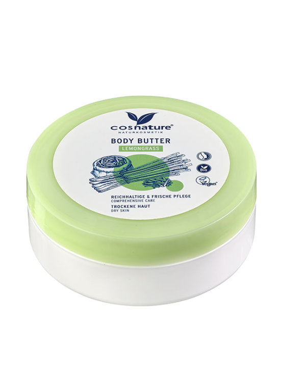 Cosnature organic body butter enriched with lemongrass in a plastic container of 200ml